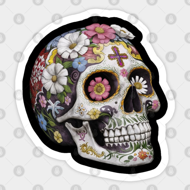 Floral Skull: Beauty and Darkness in Harmony Sticker by Steve